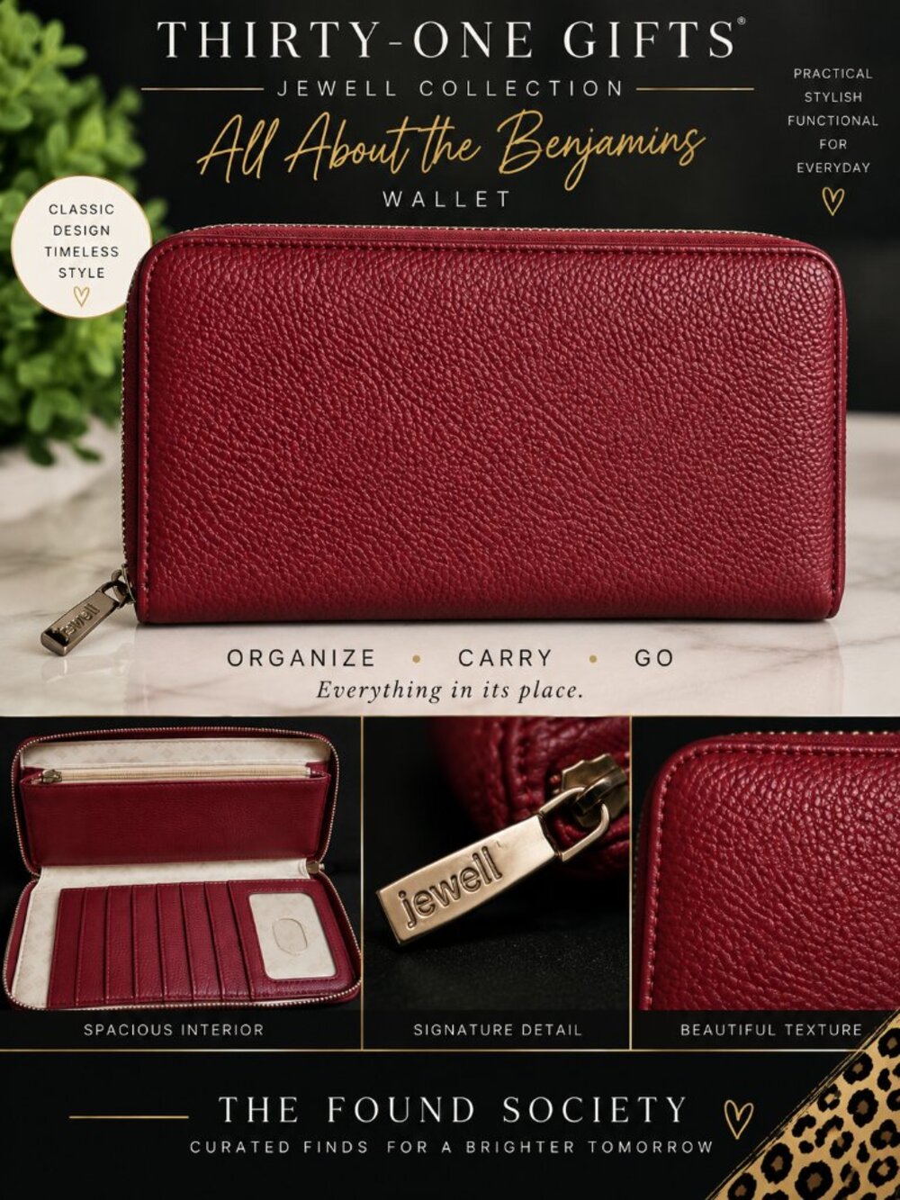 Thirty-One Jewell All About the Benjamins Burgundy Wallet
